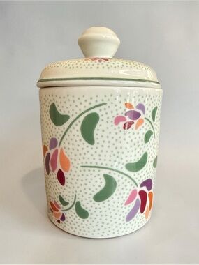 Vintage Germaine Monteil Porcelain Jar Lidded Vanity Canister Flowers Japan 80s